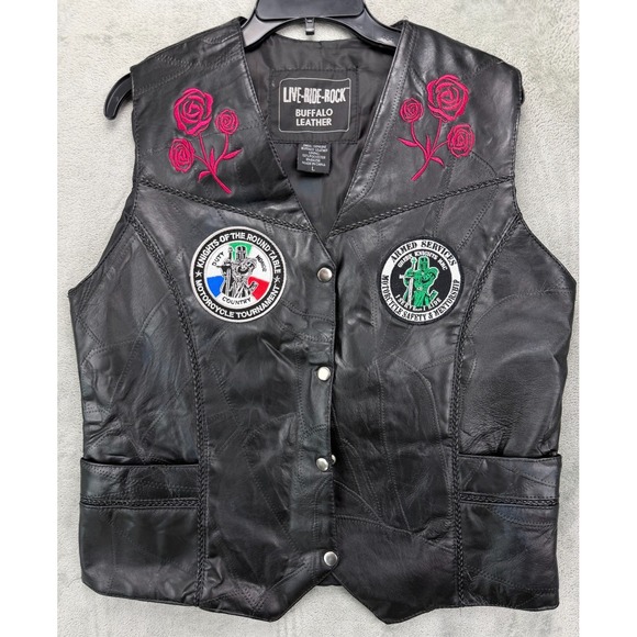 Jackets & Blazers - Live Ride Rock Women's Buffalo Leather Motorcycle Vest Sz‎ L Black Rose